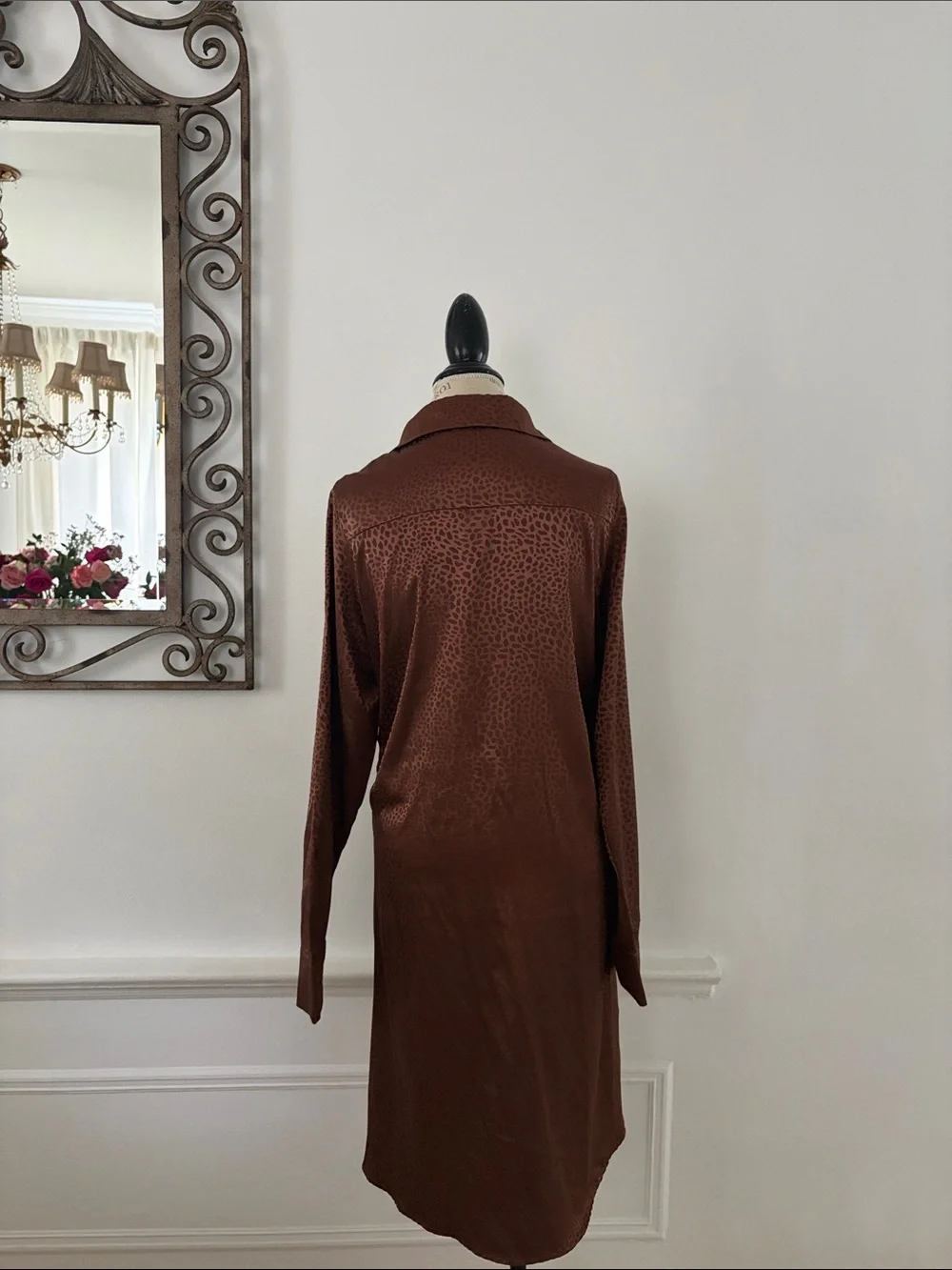 Peach Love California Brown Satin Twist-Front Long Sleeve Dress - Picture 3 of 3